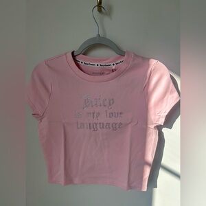 Viral Juicy couture pink rhinestone short sleeve crop top